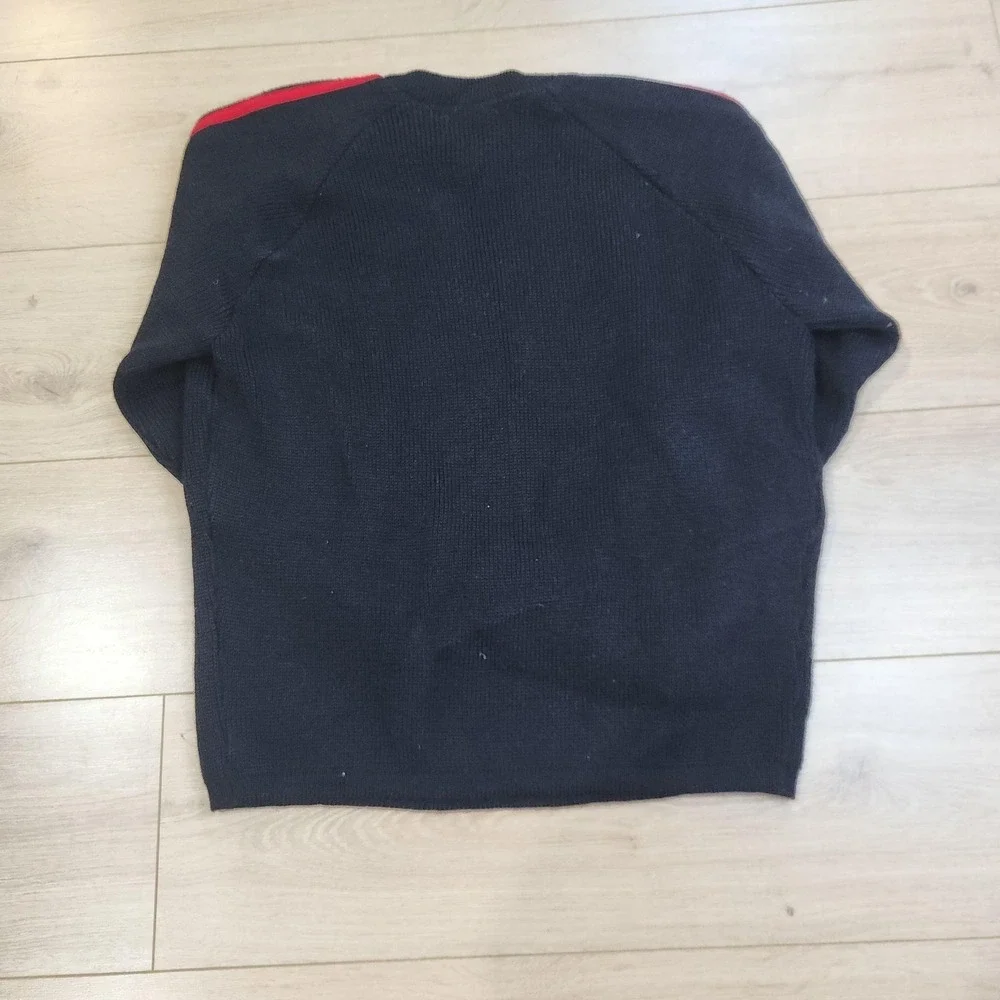 Vintage Demetre Sweater Mens Medium Black Wool Crewneck Knit Pullover Red Stripe